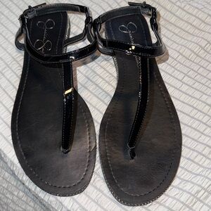 Jessica Simpson Black Patent T-Strap Women's Sandals